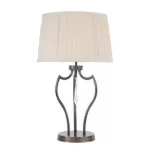 Image of Table Lamp Cut Glass Droplet Ivory Pleated Shade Dark Bronze LED E27 60W