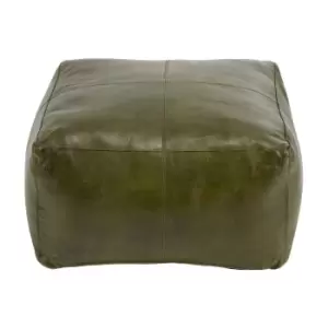 Image of Olivia's Mateos Leather Square Pouffe in Sage Green