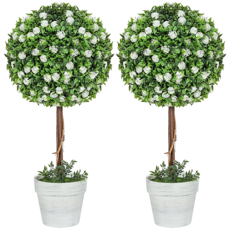 Image of HOMCOM Set of 2 Artificial Plants with Rose Flower in Pot - 60cm - 60cm TJ Hughes White 5063603065512