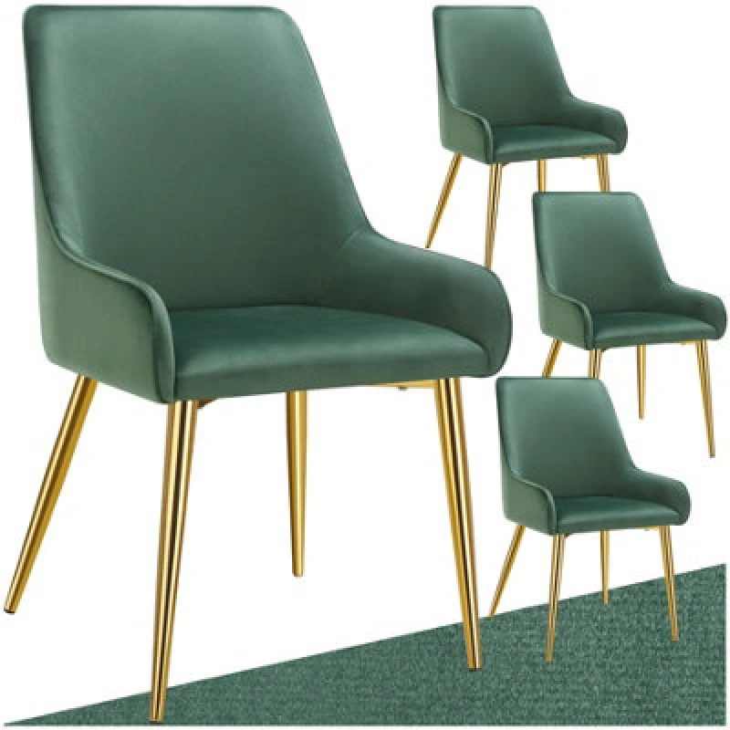 Image of Tectake Set Of 4 Dining Chair Avane - Velvet Look, Padded Armchair, High Backrest And Armrests - Green