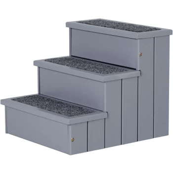 Image of 3 Step Wooden Dog Steps Pet Stairs Cat Ladder for Bed with Storage Grey - Pawhut