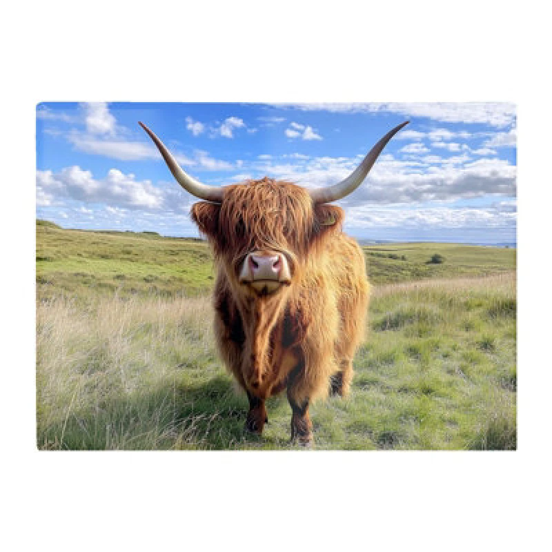 Image of Warren Reed Designer Highland Cow In Summer Glass Chopping Board