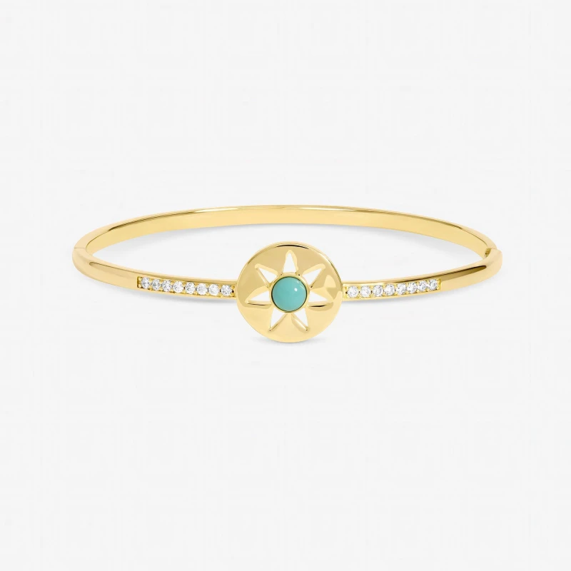 Image of Inicio Womens Gold Plated & Turquoise Celestial Bangle - Gift Pouch Gold Female One Size