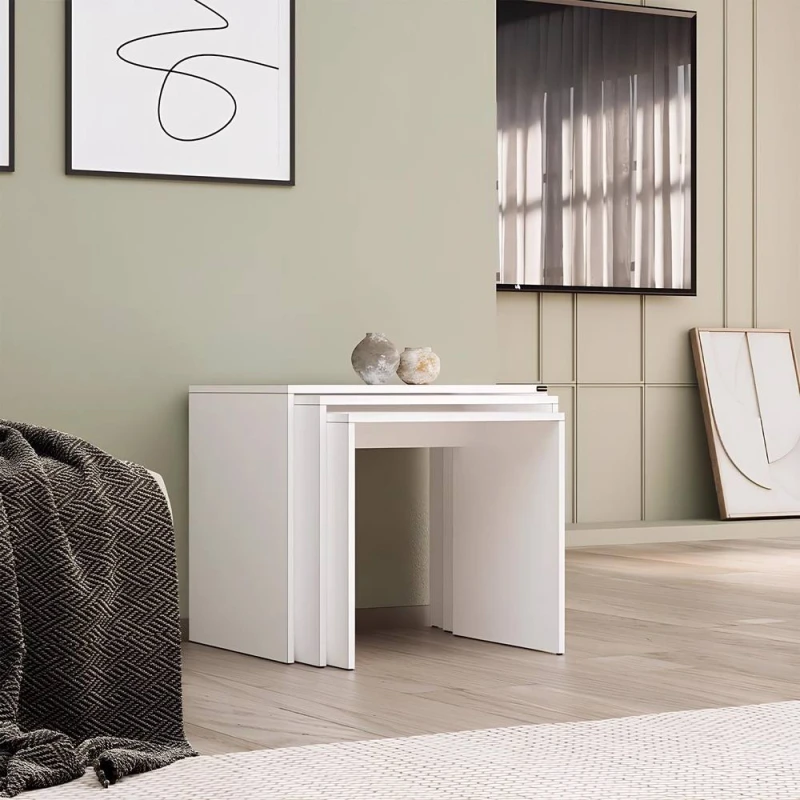 Image of FWStyle FWStyle Nest Of 3 Matt White Tables Scratch Resistant White One Size Unisex 5056413130976