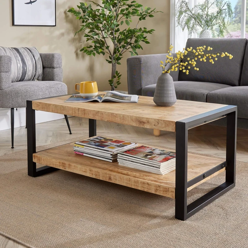 Image of Home Source Summit Mango Wood Coffee Table With Shelf