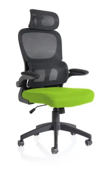 Image of Iris Task Operator Black Mesh Back Bespoke Myrrh Green Fabric Seat With Headrest