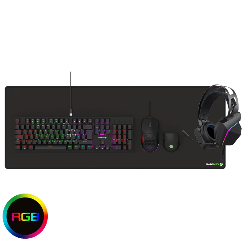 Image of GameMax Pulse MECH 4-in-1 - E-Sport Mechanical Red Switches Keyboard |12800 DPI Mouse 5.1 surround 5mm drive Headset 800 x 300 x 4mm Mouse Pad - C