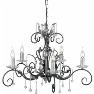 Image of 5 Bulb Handmade Chandelier Hanging LIght Cut Glass Black Silver LED E14 60W