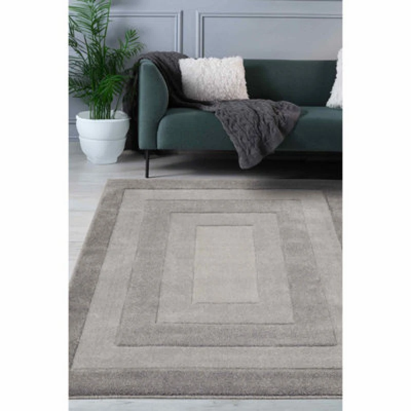 Image of Melrose Portia Border Grey Indoor Medium Area Rug 12mm Pile Height 120/170Cm