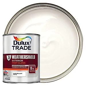 Image of Dulux Trade Weathershield Gloss Paint - Pure Brilliant White 1L