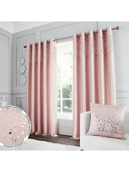 Image of Catherine Lansfield Glitzy Sequin Lined Eyelet Curtains Grey LMLN4 Unisex width: 168x137cm(66x54inches),width: 168x183cm(66x72inches),width: 168x229cm