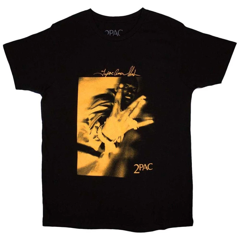 Image of Tupac Shakur Tupac Shakur Men Fingers Tone T-Shirt in Jet Black Size: 2X-large Jet Black XXL Male 5063527560971