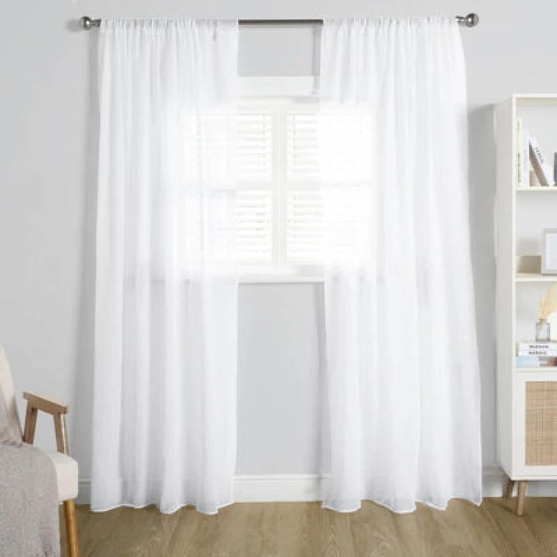 Image of OHS OHS Linen Look Voile Curtains 2 Panels Net Rod Slot Top Pair in White Size: 140cm width x 220cm drop White 140cm width x 220cm drop Unisex 50274