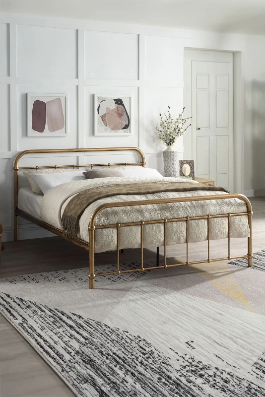 Image of SlumberWorx Tewin Vintage Hospital Style Antique Brass King Size Metal Bed Frame