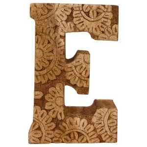 Image of Letter E Hand Carved Wooden Flower