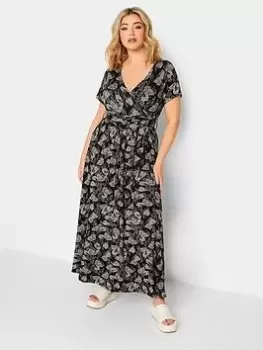 Image of Yours Floral Wrapped Neck Dress, Black, Size 30-32, Women