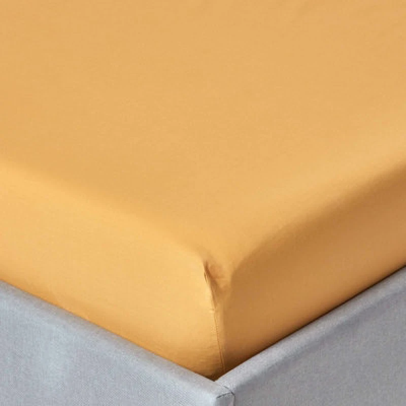 Image of Homescapes Mustard Yellow Egyptian Cotton Fitted Sheet 200 Tc, Small Double