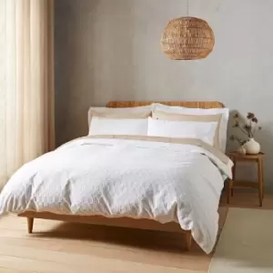 Image of Bianca Waffle Circles Textured 100% Cotton Duvet Cover and Pillowcase Set, White, Double