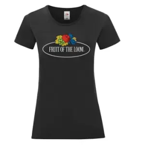 Image of Fruit of the Loom Womens/Ladies Vintage Big Logo T-Shirt (L) (Black)