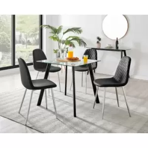 Image of Furniture Box Seattle Glass and Black Leg Square Dining Table & 4 Black Corona Silver Chairs