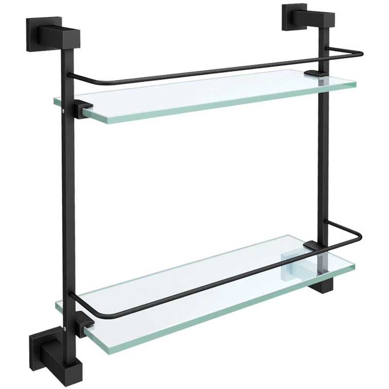 Image of NES HOME Nes Home - Double Glass Bathroom Shelf Matte Black JPEC46B