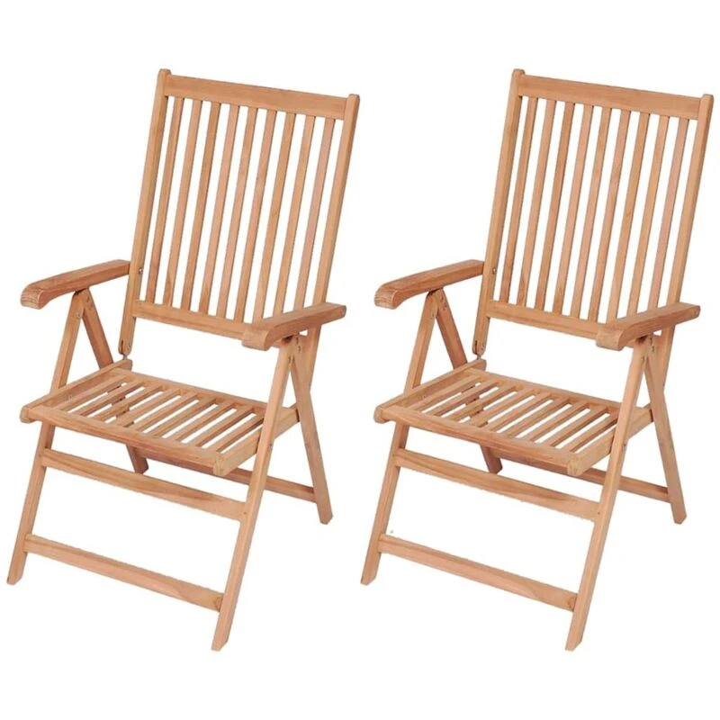 Image of vidaXL Reclining Garden Chairs Wooden Dining Dinner Seat 2 pcs Solid Teak Wood
