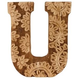 Image of Letter U Hand Carved Wooden Flower
