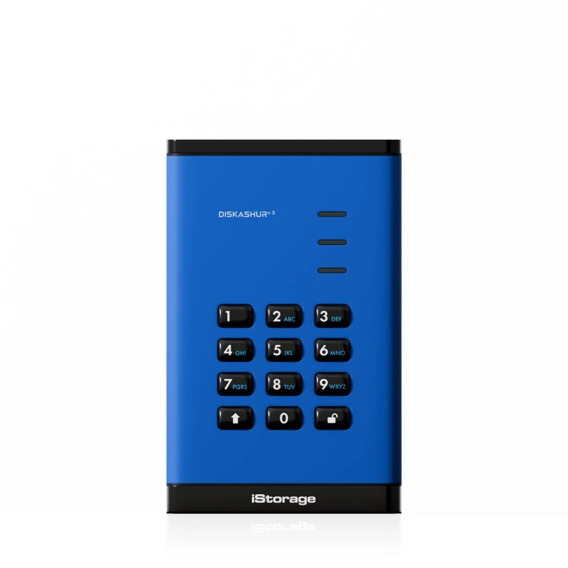 Image of iStorage iStorage diskAshur³ SSD 4TB Blue Secure Portable Solid State Drive FIPS 140-3 Level 3 Complaint |Common Criteria EAL 5+ PIN protected |