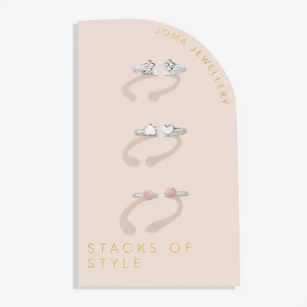 Image of Joma Jewellery Stacks Of Style Pink Enamel Silver Plated Set Of 3 Ring