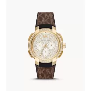 Image of Michael Kors Womens Sidney Multifunction Brown Pvc Leather Watch - Black / Brown
