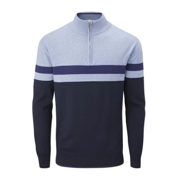 Image of Oscar Jacobson Cotton Zip Neck Sweater - Navy