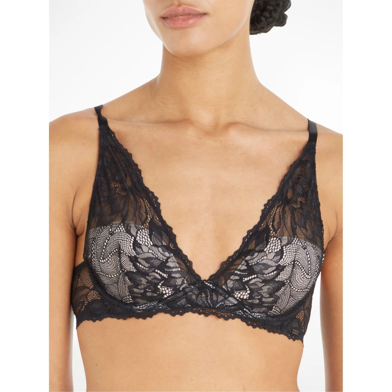 Image of Calvin Klein Seductive Comfort Floral Plunge Bra - Black 30C