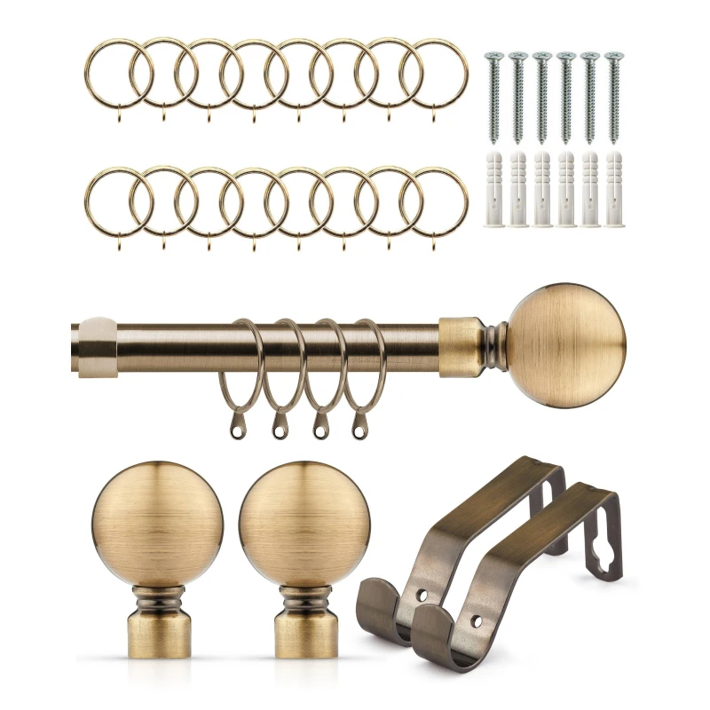 Image of Emma Barclay Curtain Pole with Rings Extendable Ball Antique Brass unisex 160-300cm