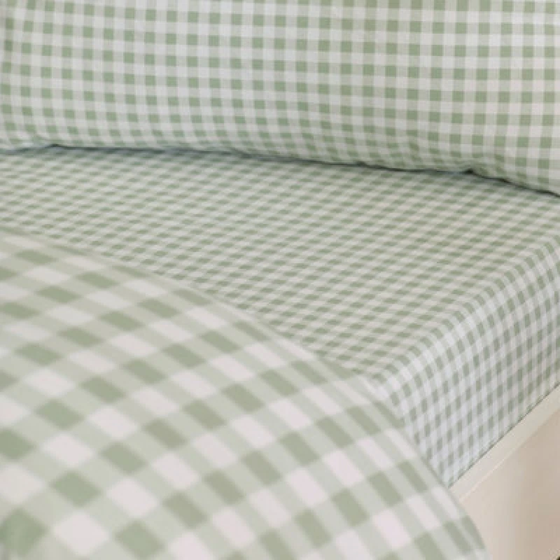 Image of Catherine Lansfield Bamford Gingham Check Bed Linen Fitted Sheet Green