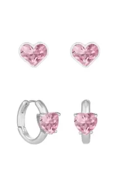 Image of Silver Pink Hearts Earrings - Pack of 2