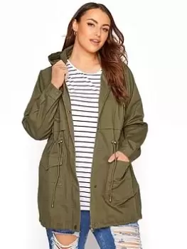 Image of Yours Ladies Washed Cotton Parka - Green, Size 26-28, Women