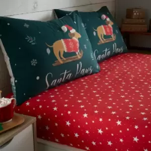 Image of Catherine Lansfield Christmas Stars Fitted Sheet Red