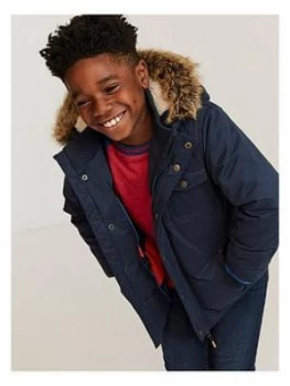 Image of Fatface Boys Brampton Faux Fur Hooded Parka - Navy