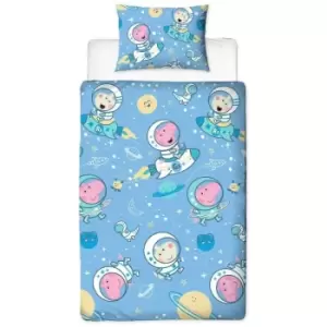 Image of Stars George Pig Duvet Cover Set (Single) (Sky Blue/Yellow/Pink) - Sky Blue/Yellow/Pink - Peppa Pig