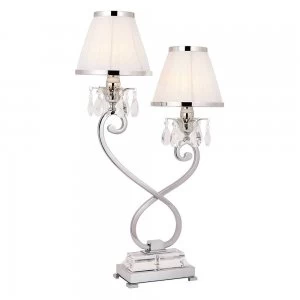 Image of 2 Light Twin Table Lamp Polished Nickel Plate with White Shades, E14