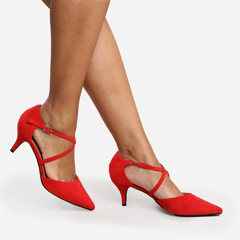 Image of Where's That From 'Kennedi' Low Kitten Heel With Crossover Strap Red