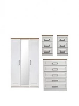 Image of Swift Regent Part Assembled 4 Piece Package - 3 Door Mirrored Wardrobe, 5 Drawer Chest And 2 Bedside Chests