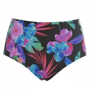Image of Figleaves Bora Bora High Waist Bikini Briefs - BLACK TROPICAL