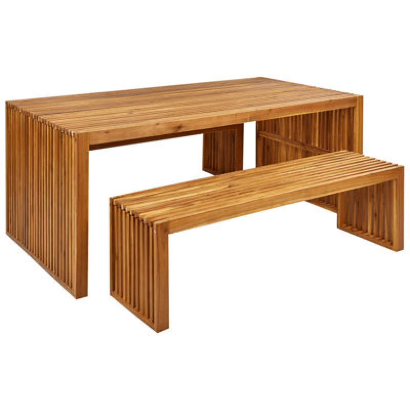 Image of Beliani Garden Dining Set With Benches 6 Seater Sulzano Acacia Wood Brown