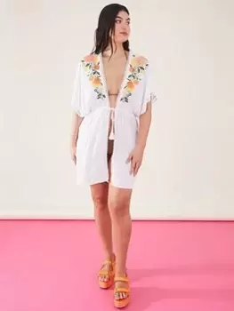 Image of Accessorize Lemon And Oranges Embroidered Kaftan, White Size M Women