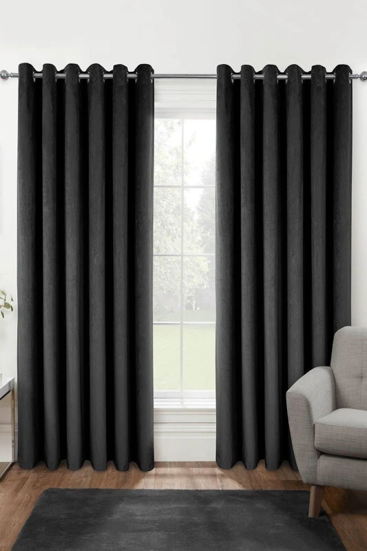 Image of Homescapes Thermal 100% Blackout Velvet Curtains in Grey Size: 167cm width x 183cm drop Grey Unisex 167cm width x 183cm drop