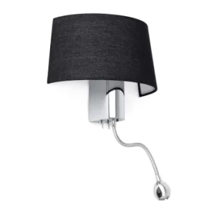 Image of Hotel 1 Light Indoor Wall Light Black Chrome with Reading Lamp, E27