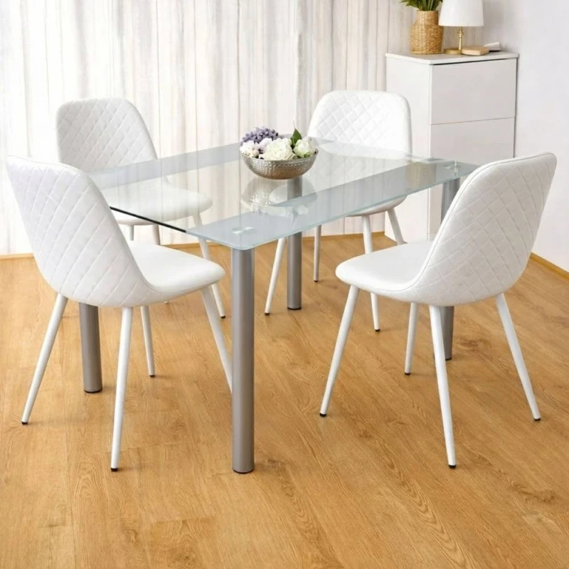 Image of KOSY KOALA Modern Grey Dining Table Set With 4 White Chairs kitchen Set Multicolor Unisex