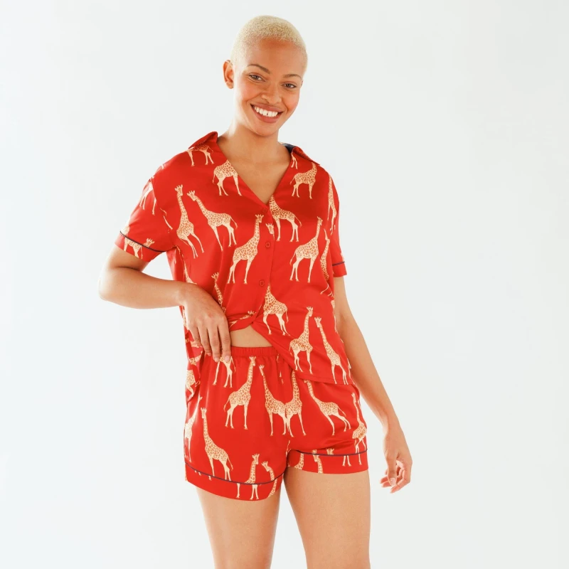 Image of Chelsea Peers Short PJ Set Short Sleeve Pyjama Sets 12 (M) Red 32747608390