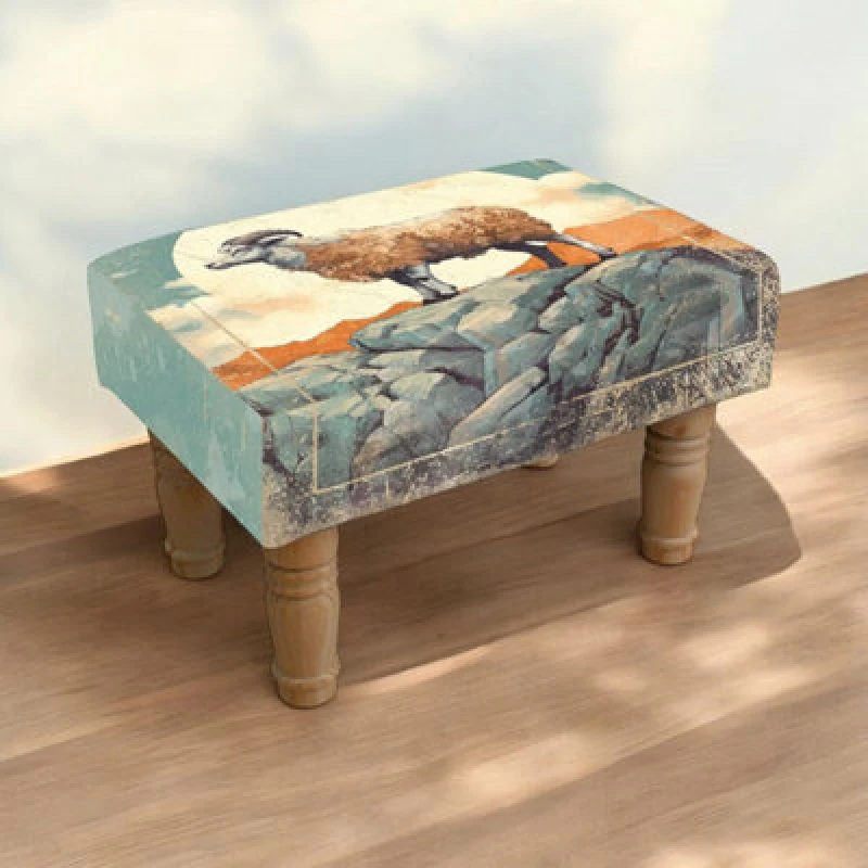 Image of Sheep Footstool With Wooden Legs